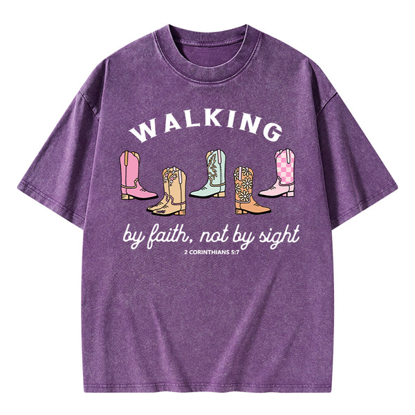 Walk By Faith Cowgirl Christian Washed T-Shirt