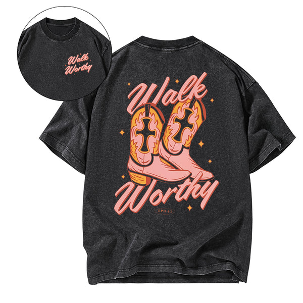 Walk Worthy Christian Washed T-shirt
