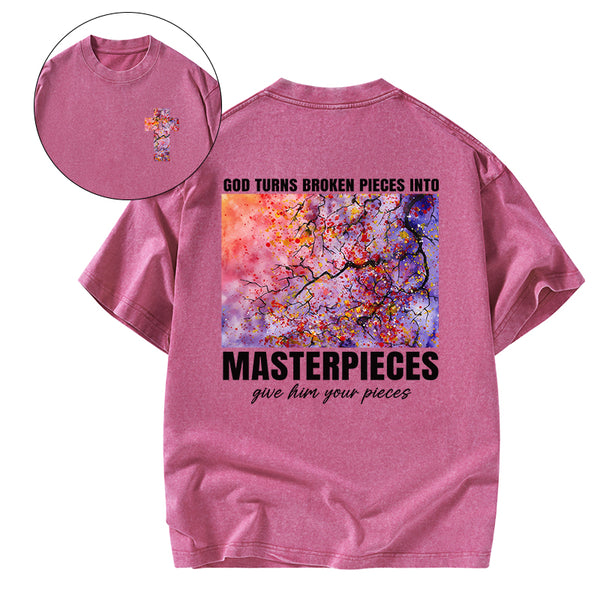 God Turns Broken Pieces Into Masterpieces Christian Washed T-Shirt