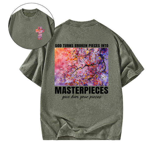 God Turns Broken Pieces Into Masterpieces Christian Washed T-Shirt