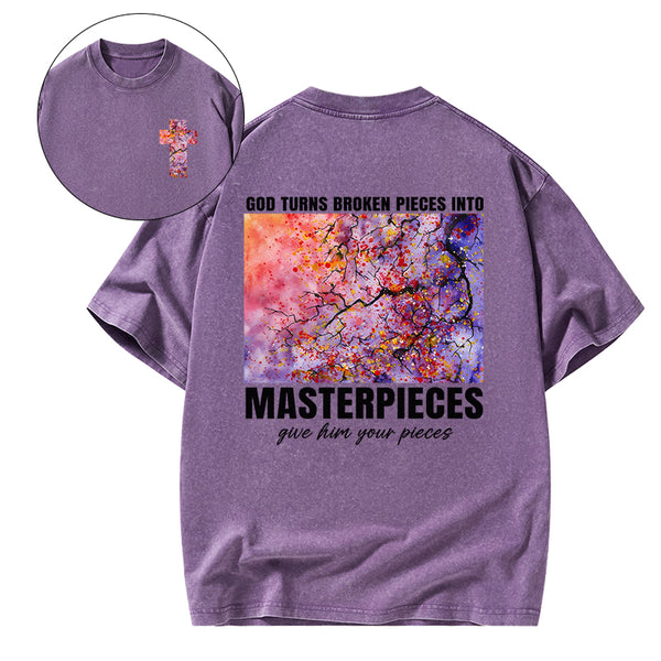 God Turns Broken Pieces Into Masterpieces Christian Washed T-Shirt