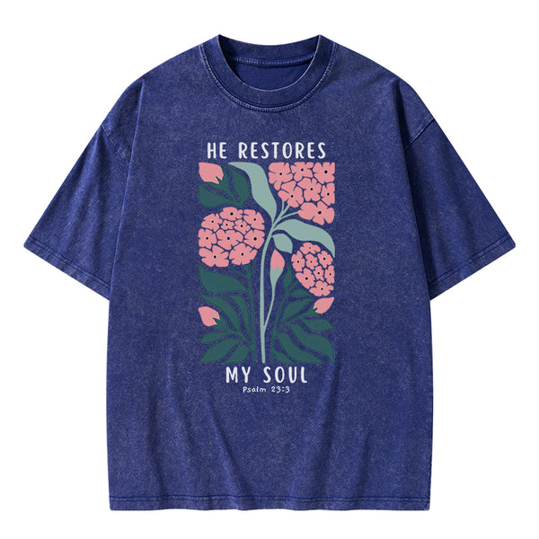 He Restores My Soul Christian Washed T-Shirt