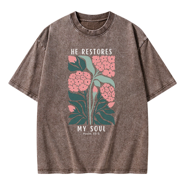 He Restores My Soul Christian Washed T-Shirt