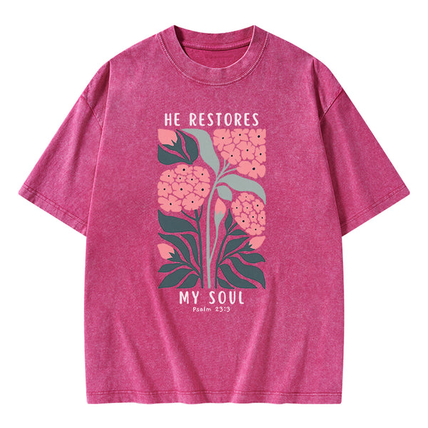 He Restores My Soul Christian Washed T-Shirt