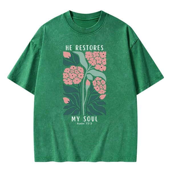 He Restores My Soul Christian Washed T-Shirt