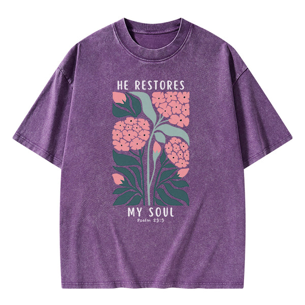 He Restores My Soul Christian Washed T-Shirt