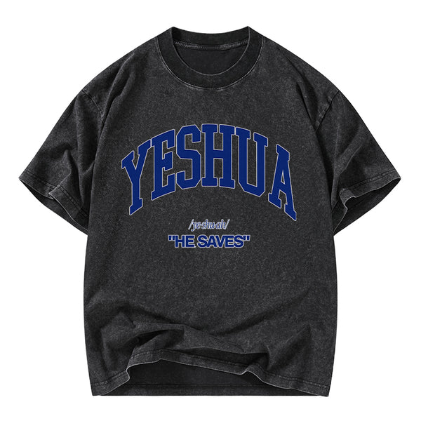 Yeshua He Saves Christian Washed T-Shirt