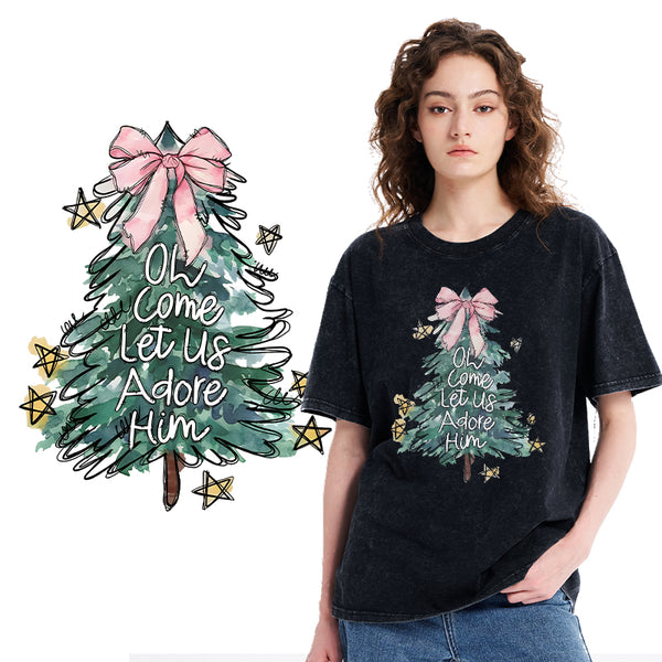 Oh Come Let Us Adore Him Christian Washed T-shirt