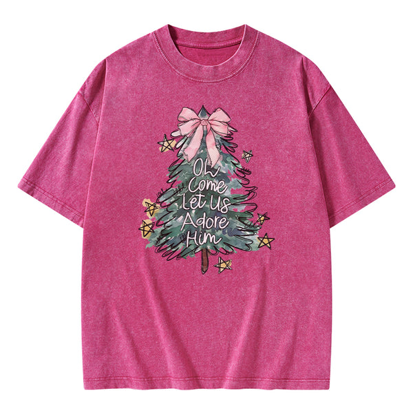 Oh Come Let Us Adore Him Christian Washed T-shirt