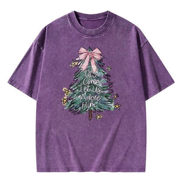 Oh Come Let Us Adore Him Christian Washed T-shirt