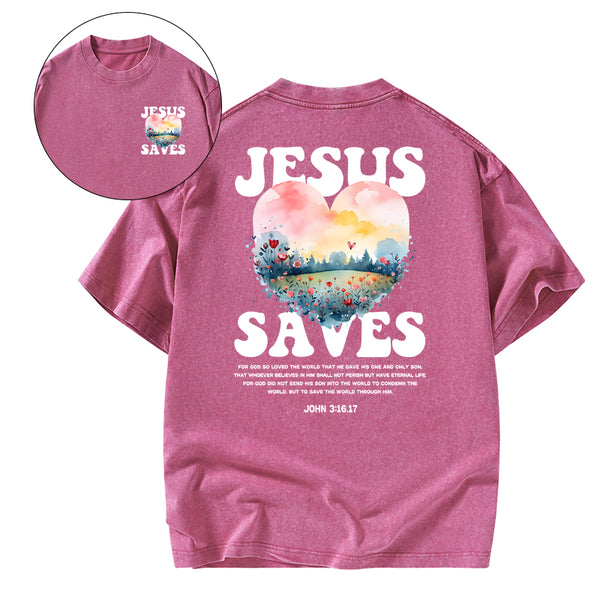 Jesus Saves Christian Washed T-shirt