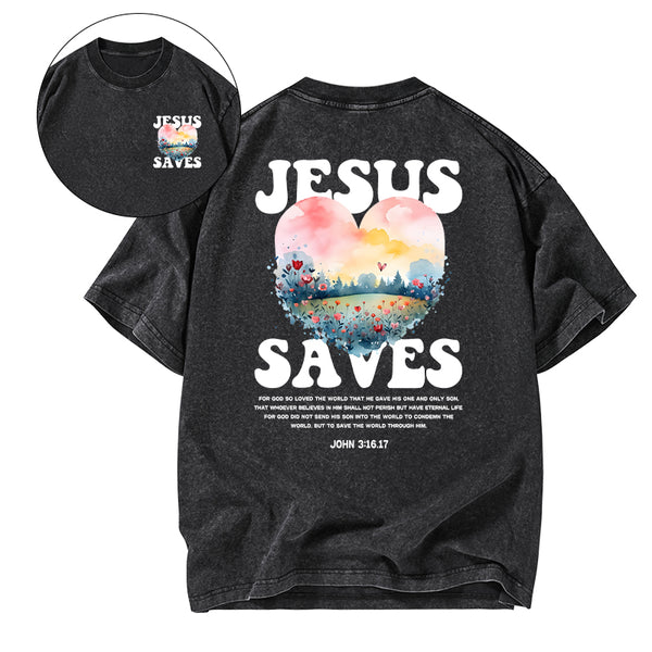 Jesus Saves Christian Washed T-shirt
