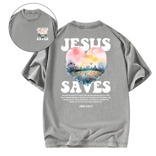 Jesus Saves Christian Washed T-shirt
