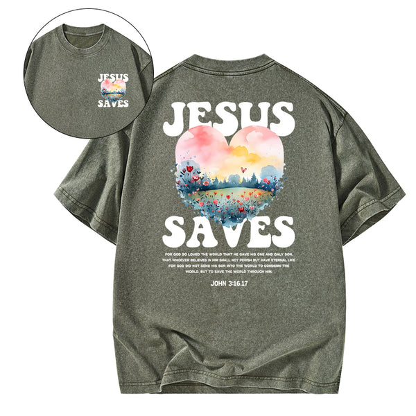 Jesus Saves Christian Washed T-shirt