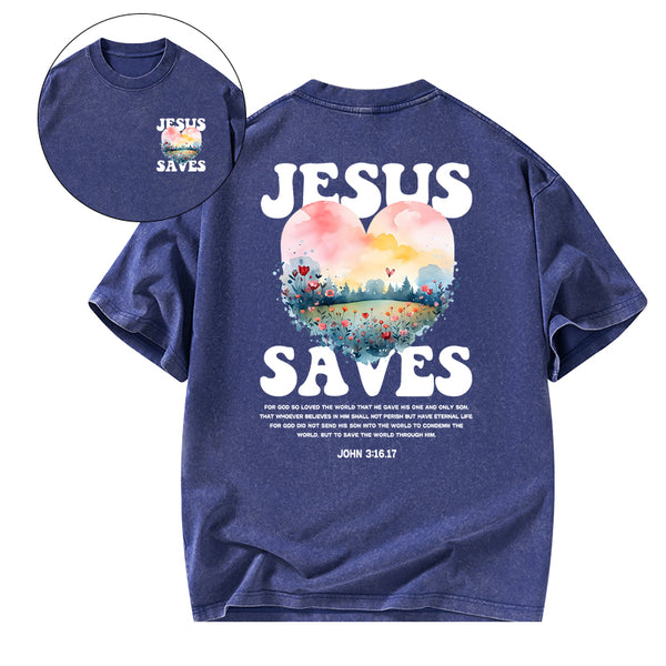 Jesus Saves Christian Washed T-shirt