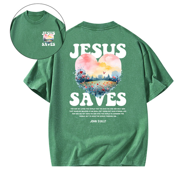 Jesus Saves Christian Washed T-shirt