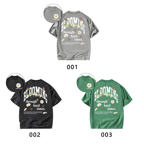 Blooming Through Hard Times Christian Washed T-Shirt