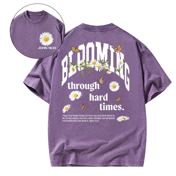 Blooming Through Hard Times Christian Washed T-Shirt