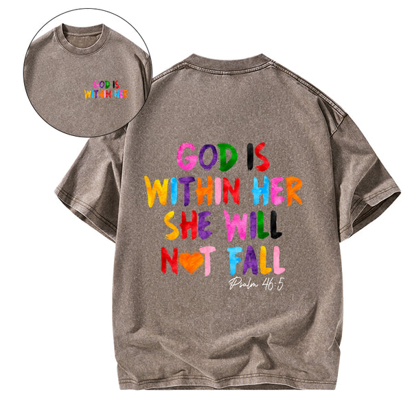God Is Within Her She Will Not Fall Christian Washed T-Shirt