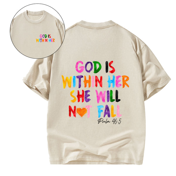 God Is Within Her She Will Not Fall Christian Washed T-Shirt