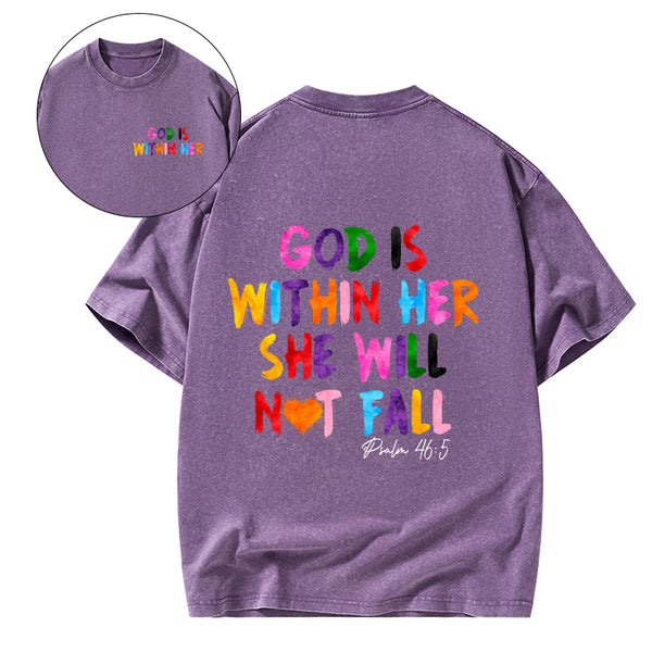 God Is Within Her She Will Not Fall Christian Washed T-Shirt