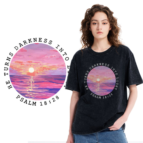 He Turns Darkness Into Light Christian Washed T-Shirt