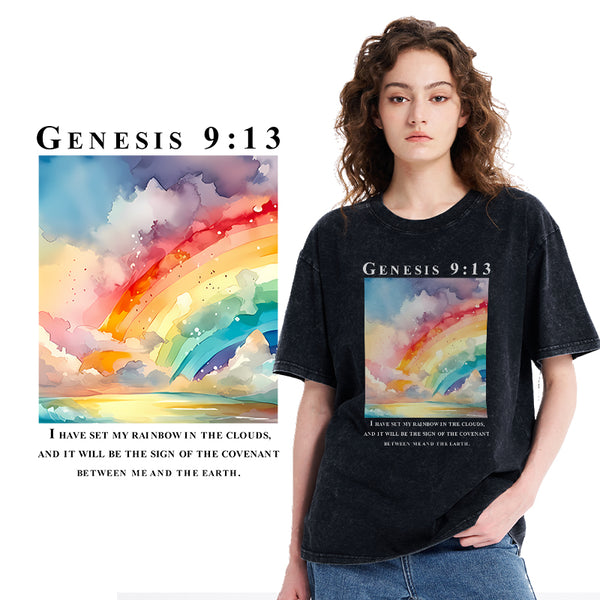 I Have Set My Rainbow In The Clouds Christian Washed T-Shirt