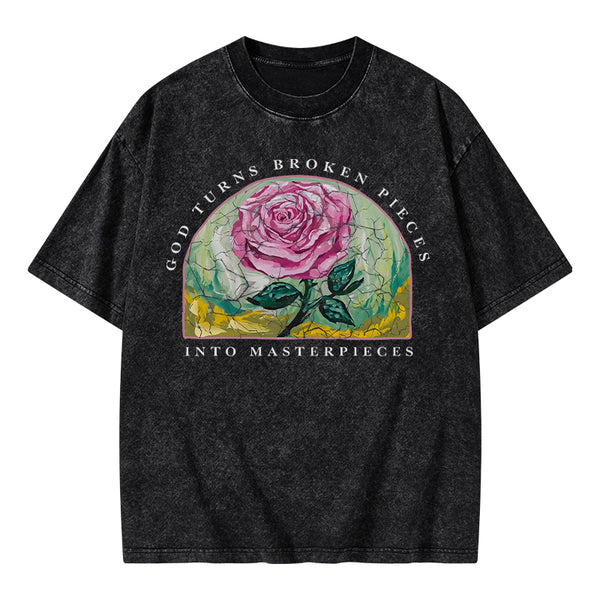 God Turns Broken Pieces Into Masterpieces Christian Washed T-Shirt