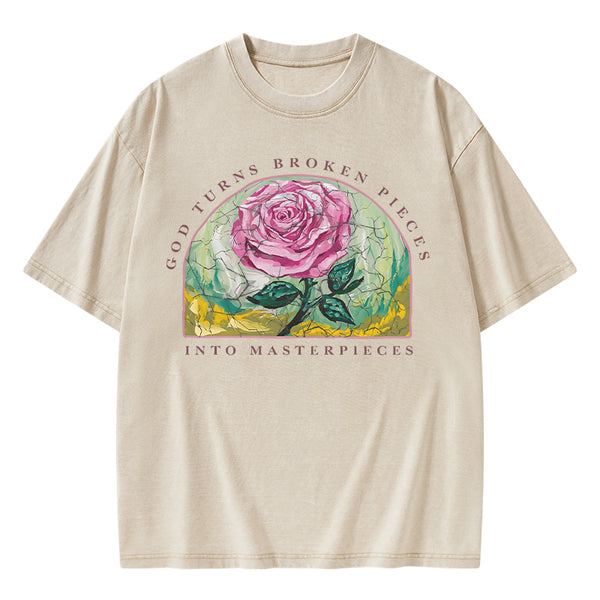 God Turns Broken Pieces Into Masterpieces Christian Washed T-Shirt