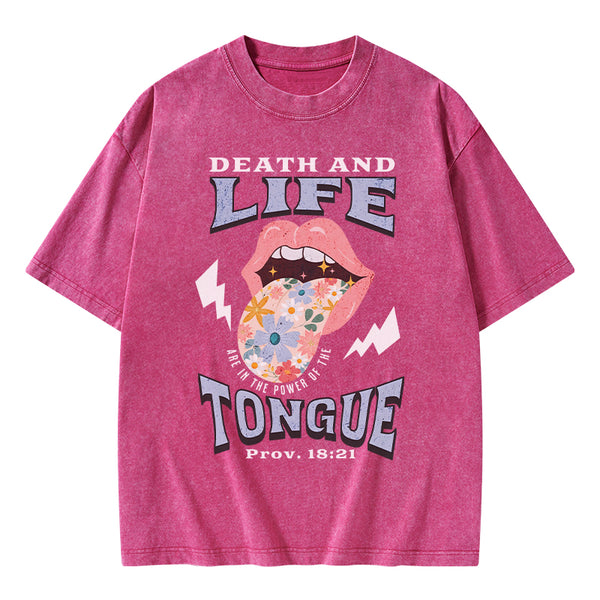 GC-WTS0027 Death And Life Tongue Christian Washed T-Shirt