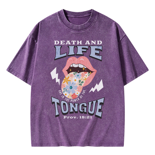 GC-WTS0027 Death And Life Tongue Christian Washed T-Shirt