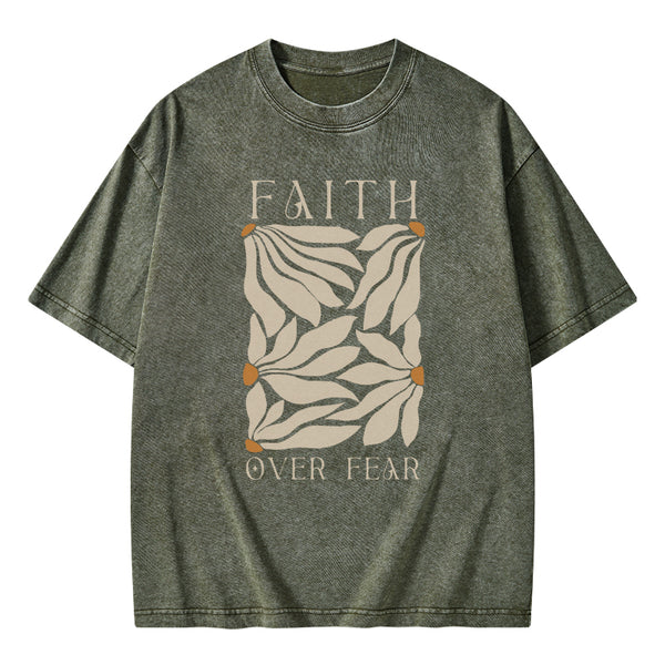 GC-WTS0049 Faith Over Fear Christian Washed T-Shirt