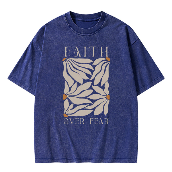 GC-WTS0049 Faith Over Fear Christian Washed T-Shirt
