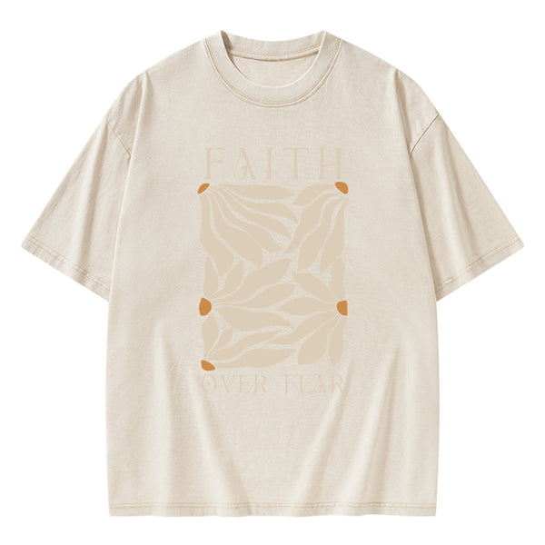 GC-WTS0049 Faith Over Fear Christian Washed T-Shirt