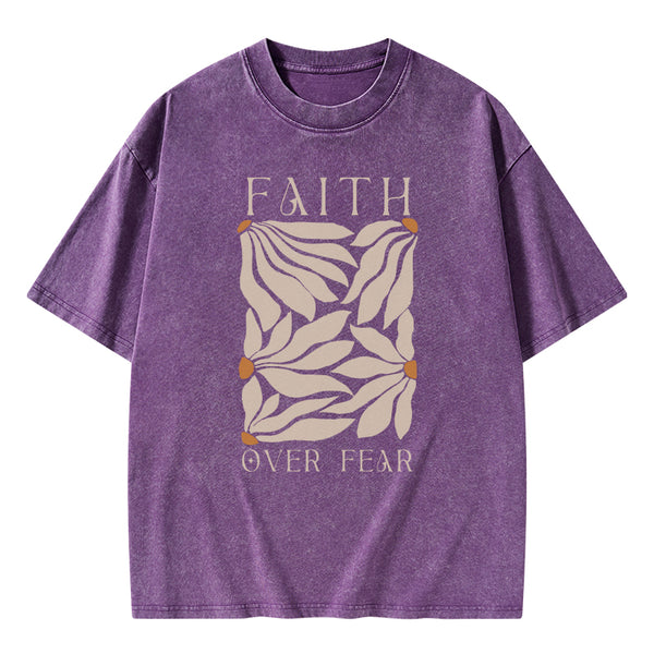 GC-WTS0049 Faith Over Fear Christian Washed T-Shirt