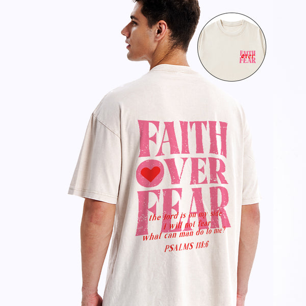 GC-WTS0053 Faith Over Fear Christian Washed T-Shirt