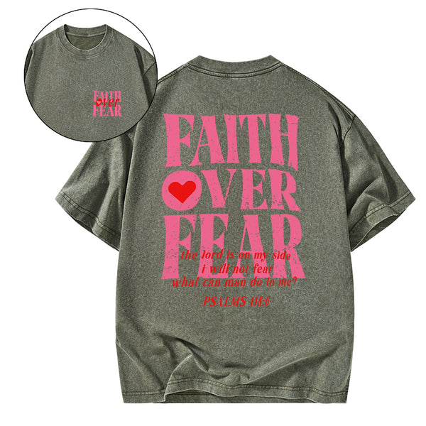 GC-WTS0053 Faith Over Fear Christian Washed T-Shirt