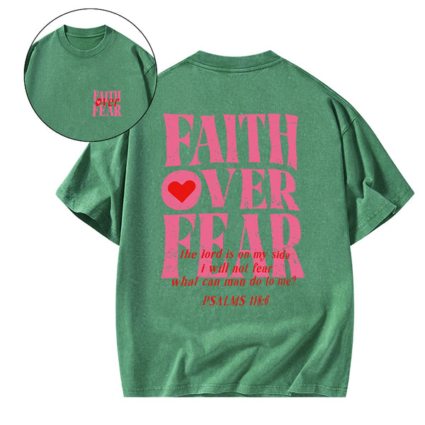 GC-WTS0053 Faith Over Fear Christian Washed T-Shirt