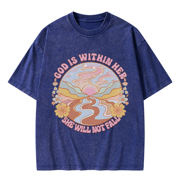 God Is Within Her She Will Not Fall Christian Washed T-Shirt