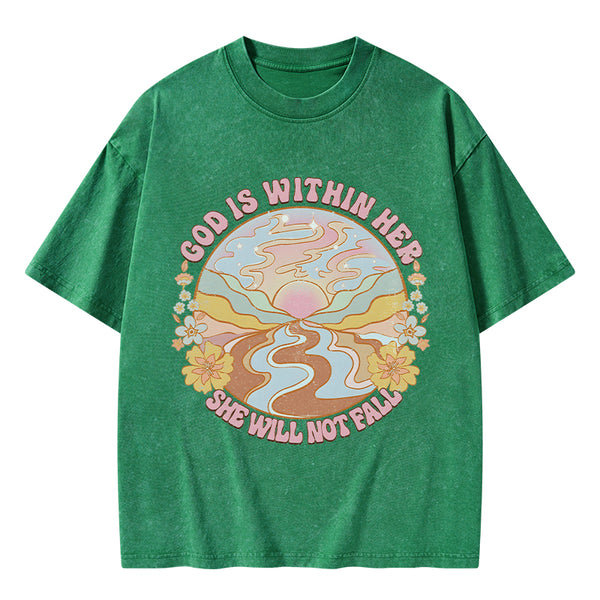 God Is Within Her She Will Not Fall Christian Washed T-Shirt