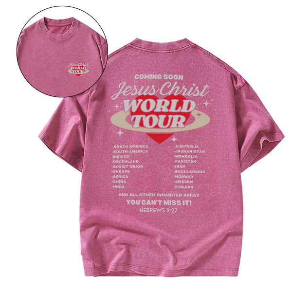 Coming Soon Christ World Tour Christian Washed T-Shirt