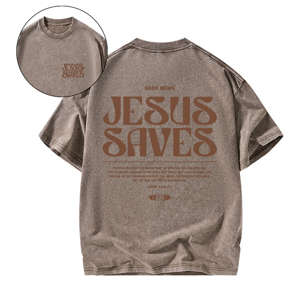 GC-WTS0105 Jesus Saves Christian Washed T-Shirt