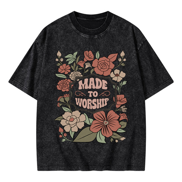 GC-WTS0138 Made To Worship Retro Floral Christian Washed T-Shirt