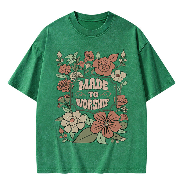 GC-WTS0138 Made To Worship Retro Floral Christian Washed T-Shirt