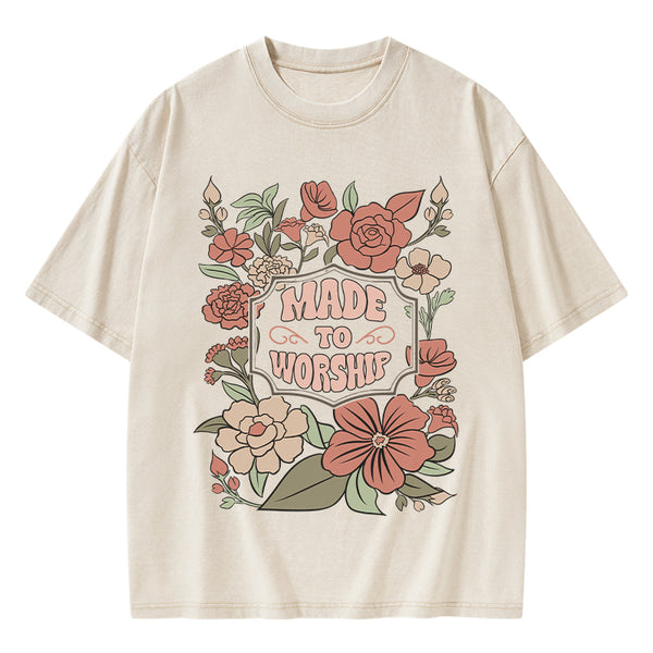 GC-WTS0138 Made To Worship Retro Floral Christian Washed T-Shirt