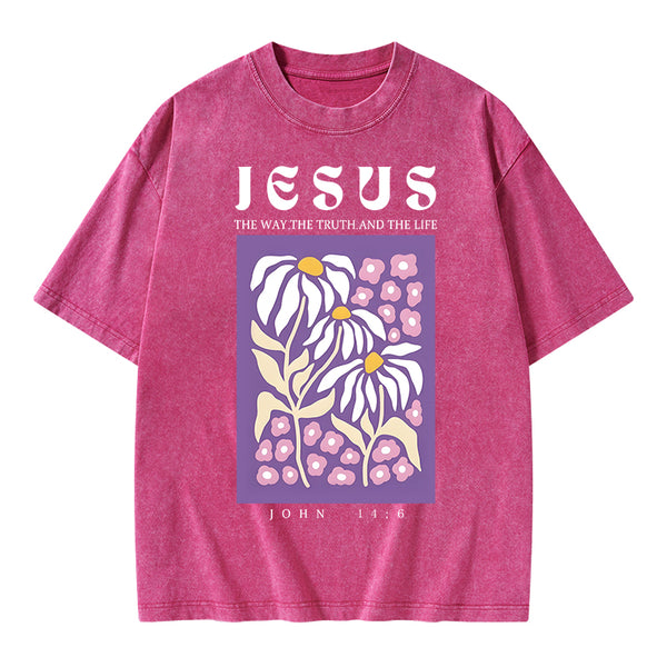 Jesus The Way The Truth And The Life Christian Washed T-Shirt