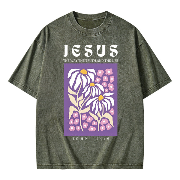 Jesus The Way The Truth And The Life Christian Washed T-Shirt