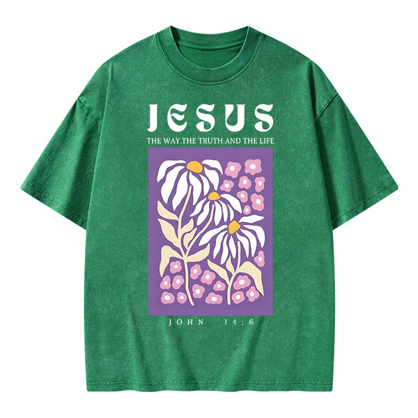 Jesus The Way The Truth And The Life Christian Washed T-Shirt