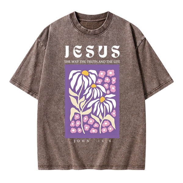 Jesus The Way The Truth And The Life Christian Washed T-Shirt
