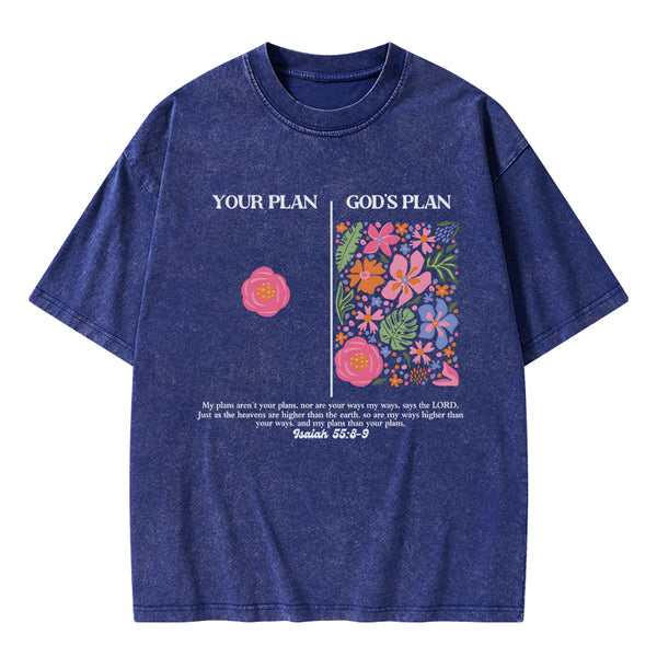 Your Plan God's Plan Boho Flower Christian Washed T-Shirt